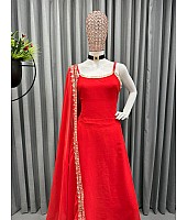 Red georgette embroidered palazzo suit