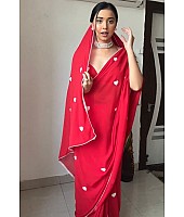 Red georgette heart sequence work ready to wear saree