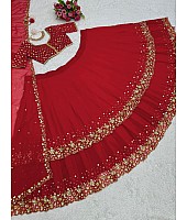 Red georgette heavy embroidery work wedding lehenga choli