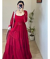 Red georgette long plain gown