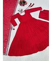 Red georgette long plain gown