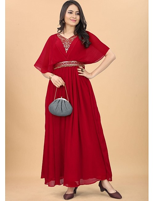 Red georgette party wear gown