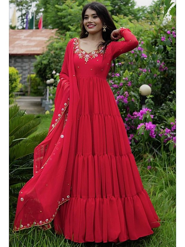 Red Party Wear Georgette Gown And Georgette Dupatta – SurtiSilk-pokeht.vn