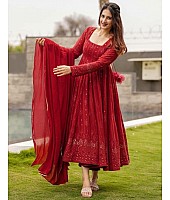Red georgette thread sequence work party wear anarkali suit