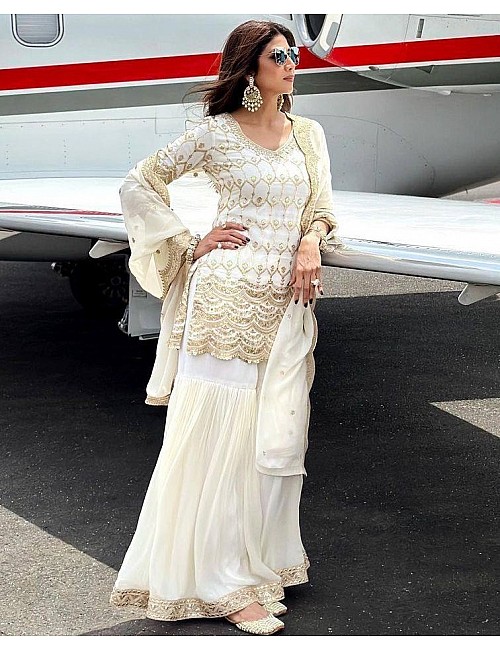 Shilpa shetty white heavy sequence work bollywood sharara suit
