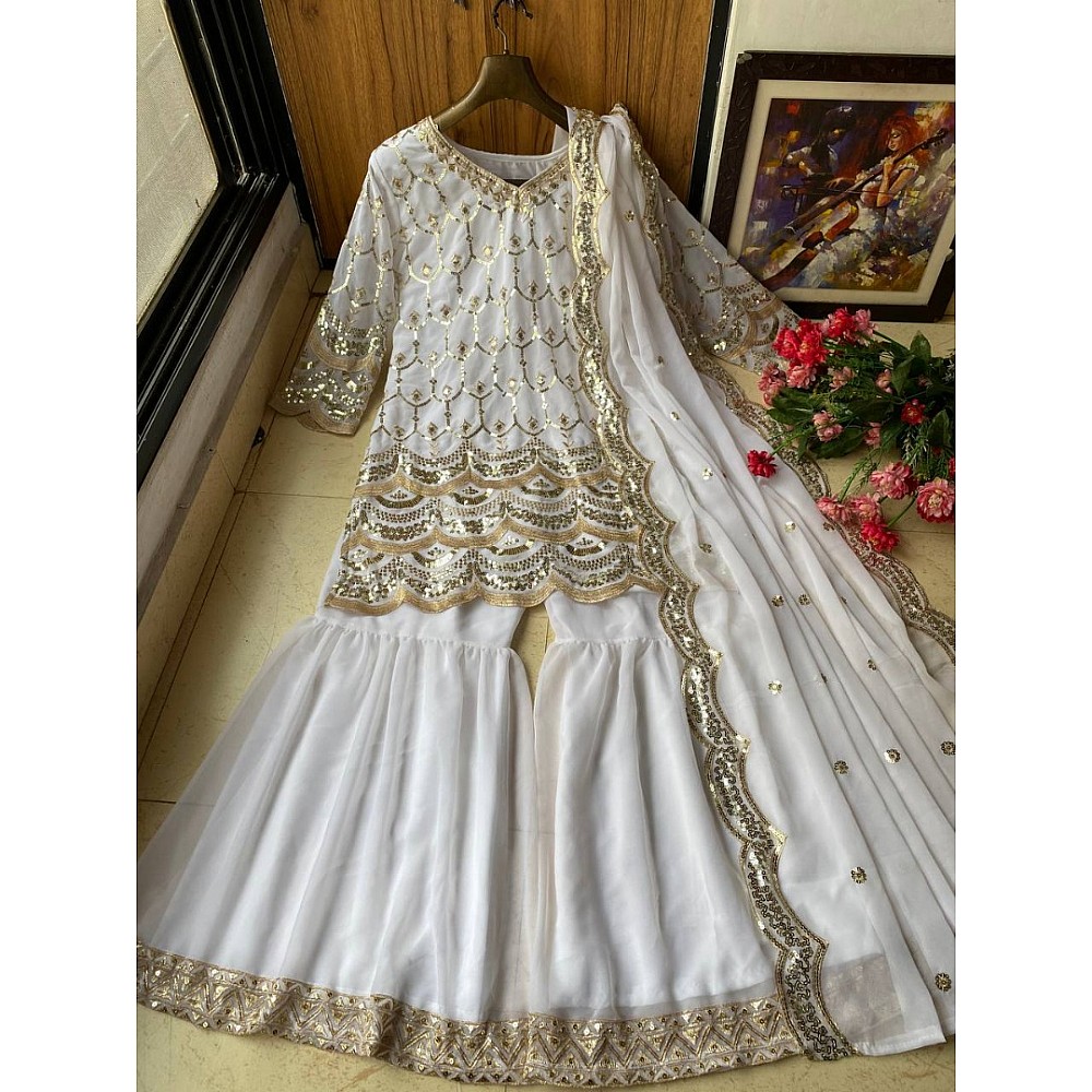 Shilpa shetty white heavy sequence work bollywood sharara suit
