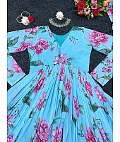 Sky blue georgette floral printed anarkali suit