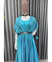 Sky blue georgette handwork gown with belt