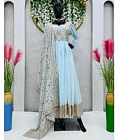 Sky blue georgette thread sequence work naira cut pant suit