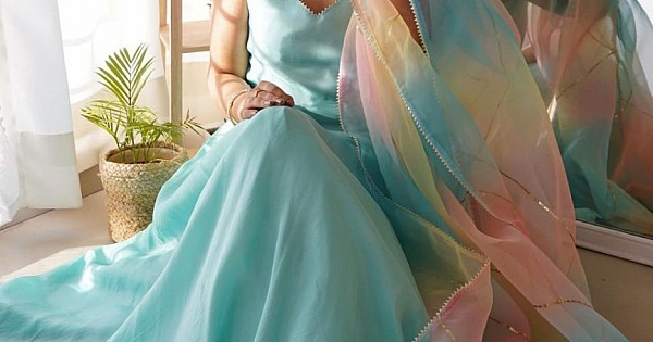 Sky Blue Gown Lehenga for Pakistani Wedding Dresses  Nameera by Farooq