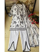 White cotton embroidery work pant suit