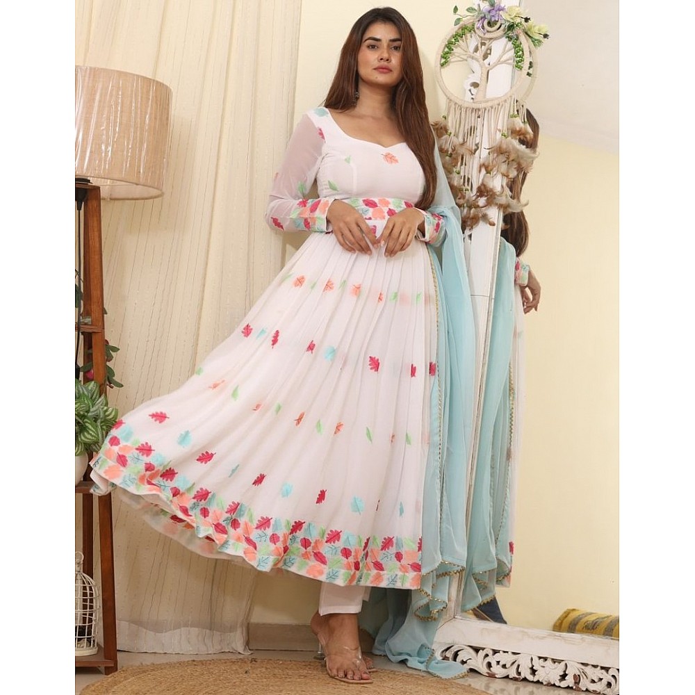 White georgette embroidered anarkali suit