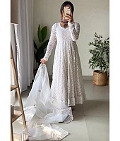 White georgette heavy embroidery work anarkali suit