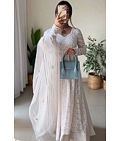 White georgette heavy embroidery work anarkali suit