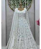 White georgette heavy thread sequence work gown for ceremony
