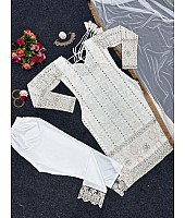 White georgette thread sequence work salwar suit