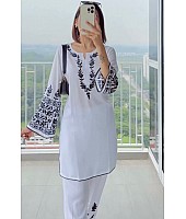 White rayon embroidery work pant suit