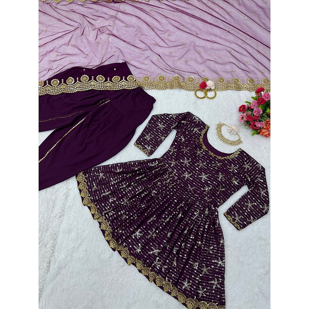 Wine georgette sequence embroidery work punjabi suit