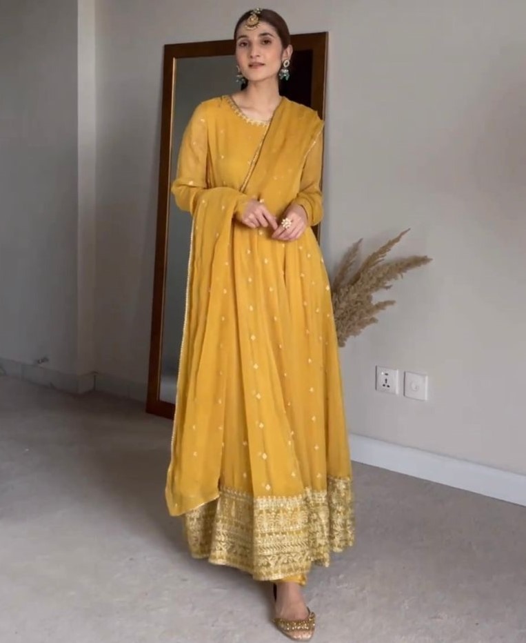 Buy Designer Chanderi Fabric Long Anarkali Suit in Orange Color Online -  SALA2529 | Appelle Fashion