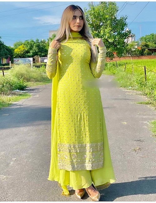 Yellow georgette ceremonial palazzo suit