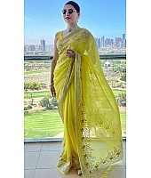Yellow georgette embroidery work designer saree