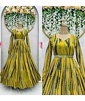 Yellow georgette printed gown