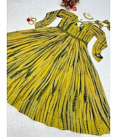 Yellow georgette printed gown
