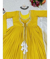 Yellow georgette thread sequence work anarkali suit