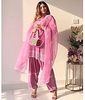 Baby pink georgette mirror work afghan dhoti suit