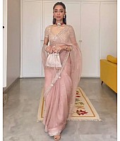 Baby pink organza designer wedding saree