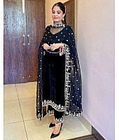 Black velvet party wear salwar suit