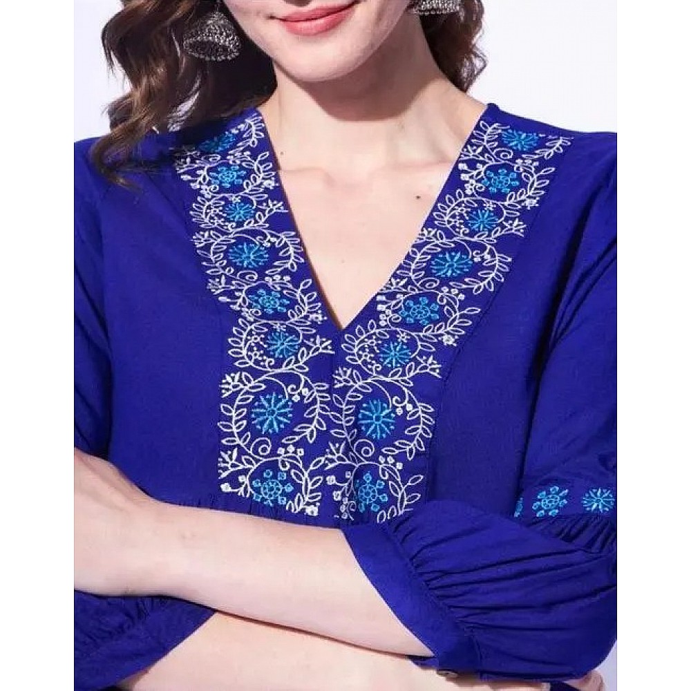 Blue rayon embroidery work short kurti