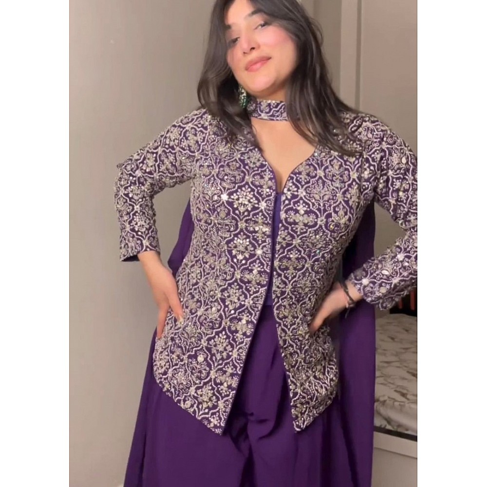 Dark purple georgette designer plazzo suit