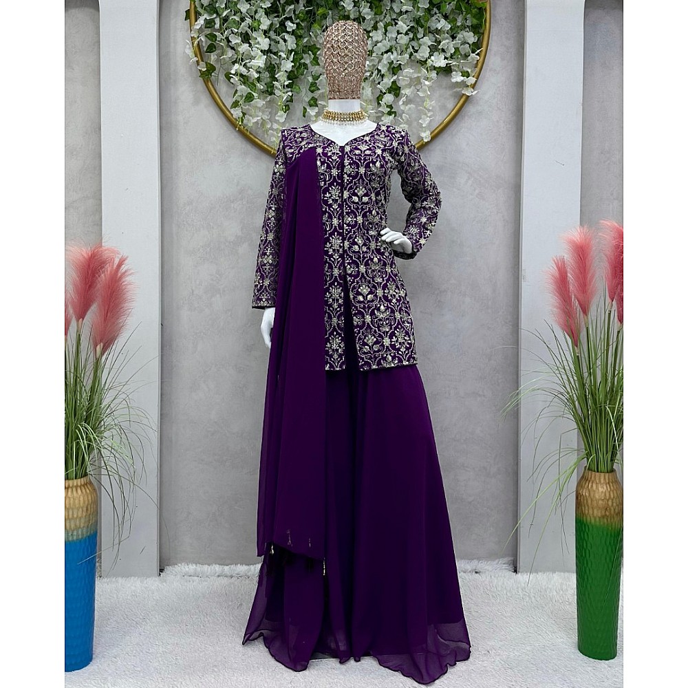 Dark purple georgette designer plazzo suit