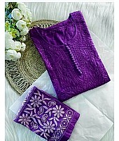 Dark purple muslin thread work pant suit