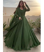 Green plain party wear gown