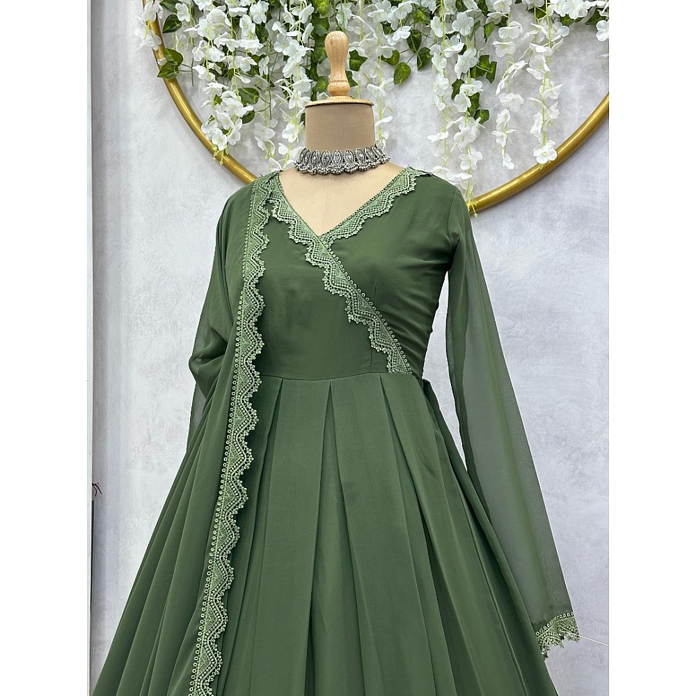 Green plain party wear gown