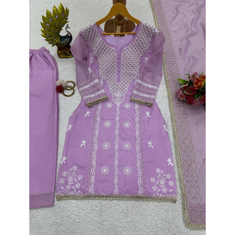 Lavender designer organza salwar suit