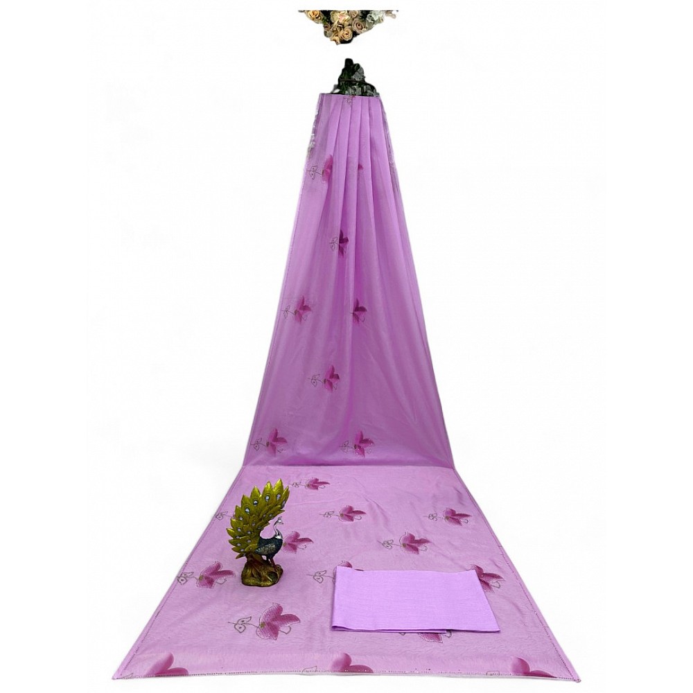 Lavender organza floral print saree