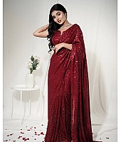 Maroon heavy sequence work party wear saree