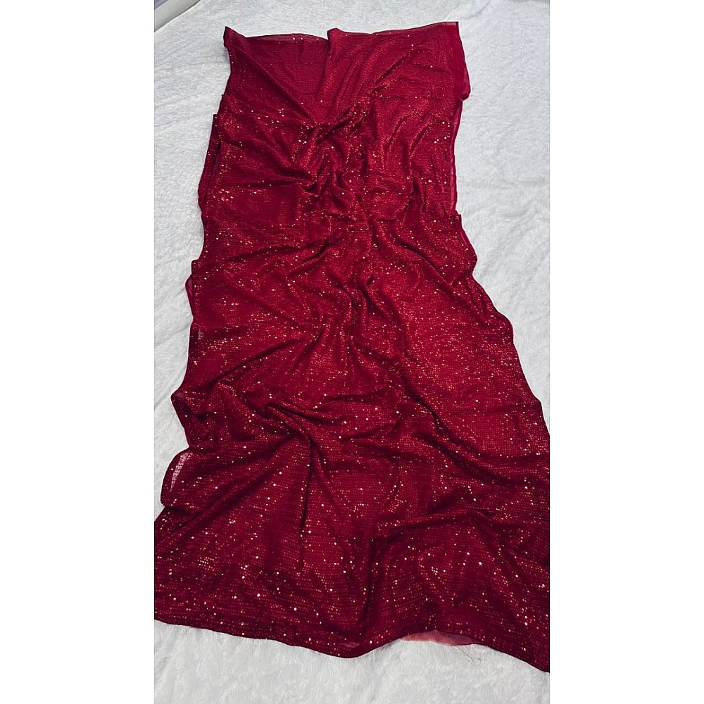Maroon heavy sequence work party wear saree
