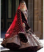 Maroon velvet heavy bridal lehenga choli
