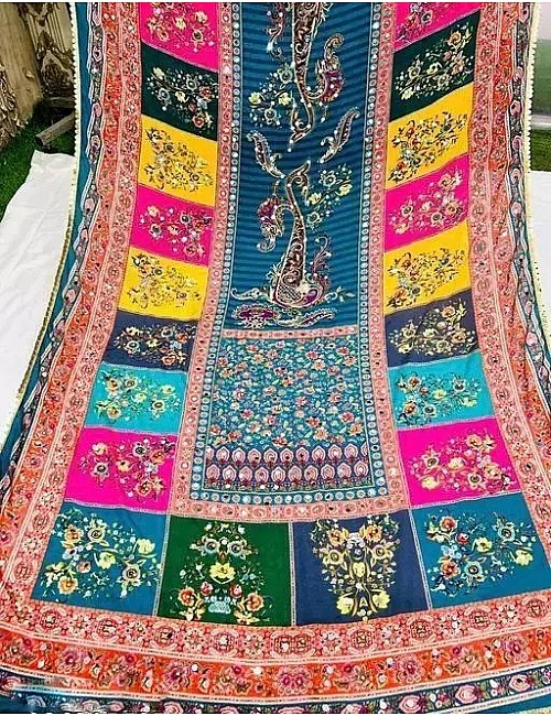 Multicolor chinon kutchhi work pakistani dupatta