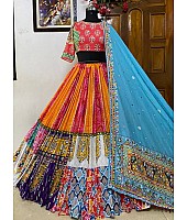 Multicolor muslin cotton gujarati garba navratri lehenga chaniya choli