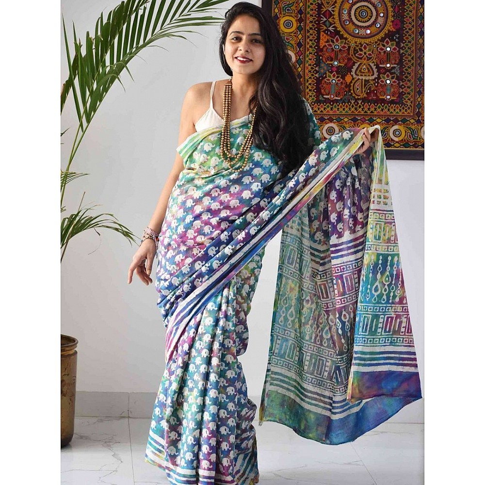 Multicolor printed holi festival special saree