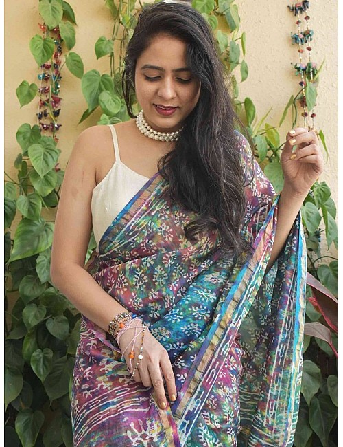 Multicolor printed holi festival special saree