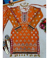 Orange heavy work designer wedding sharara suit