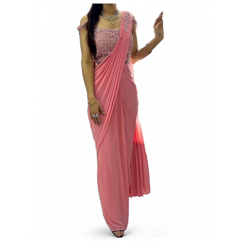 Peach designer stylish ready to wear saree for farewell parties