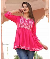 Pink cotton printed short kurti