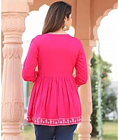 Pink cotton printed short kurti